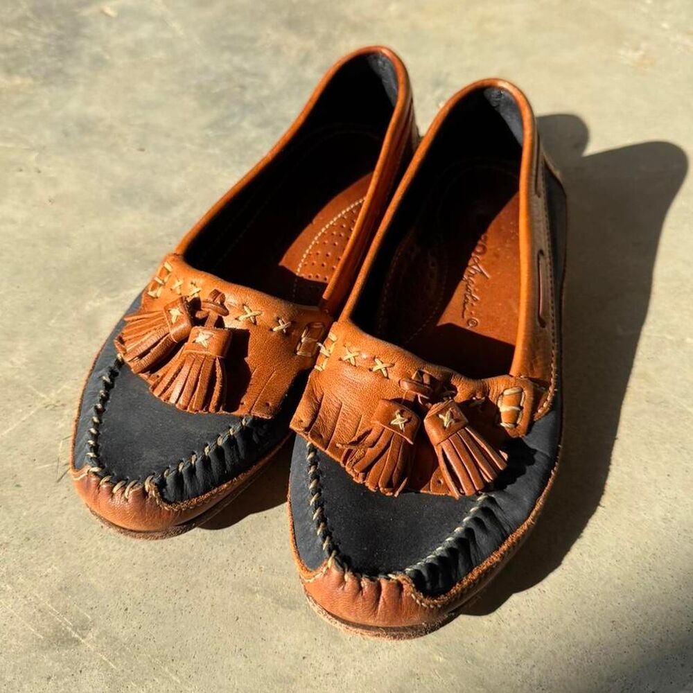 Enzo Angiolini Brown leather loafers with tassels and studs